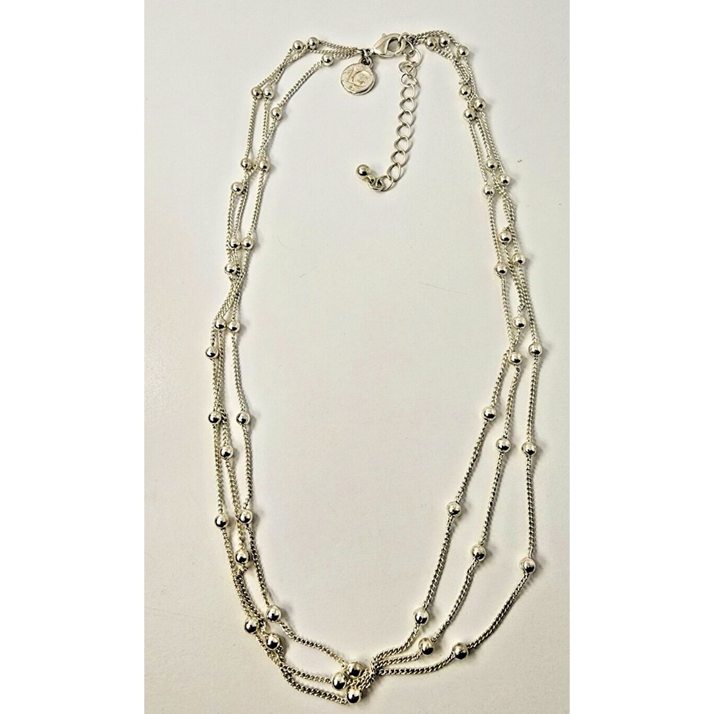 LIZ CLAIBORNE LC TRIPLE STRAND SILVER TONE STATION NECKLACE 18"